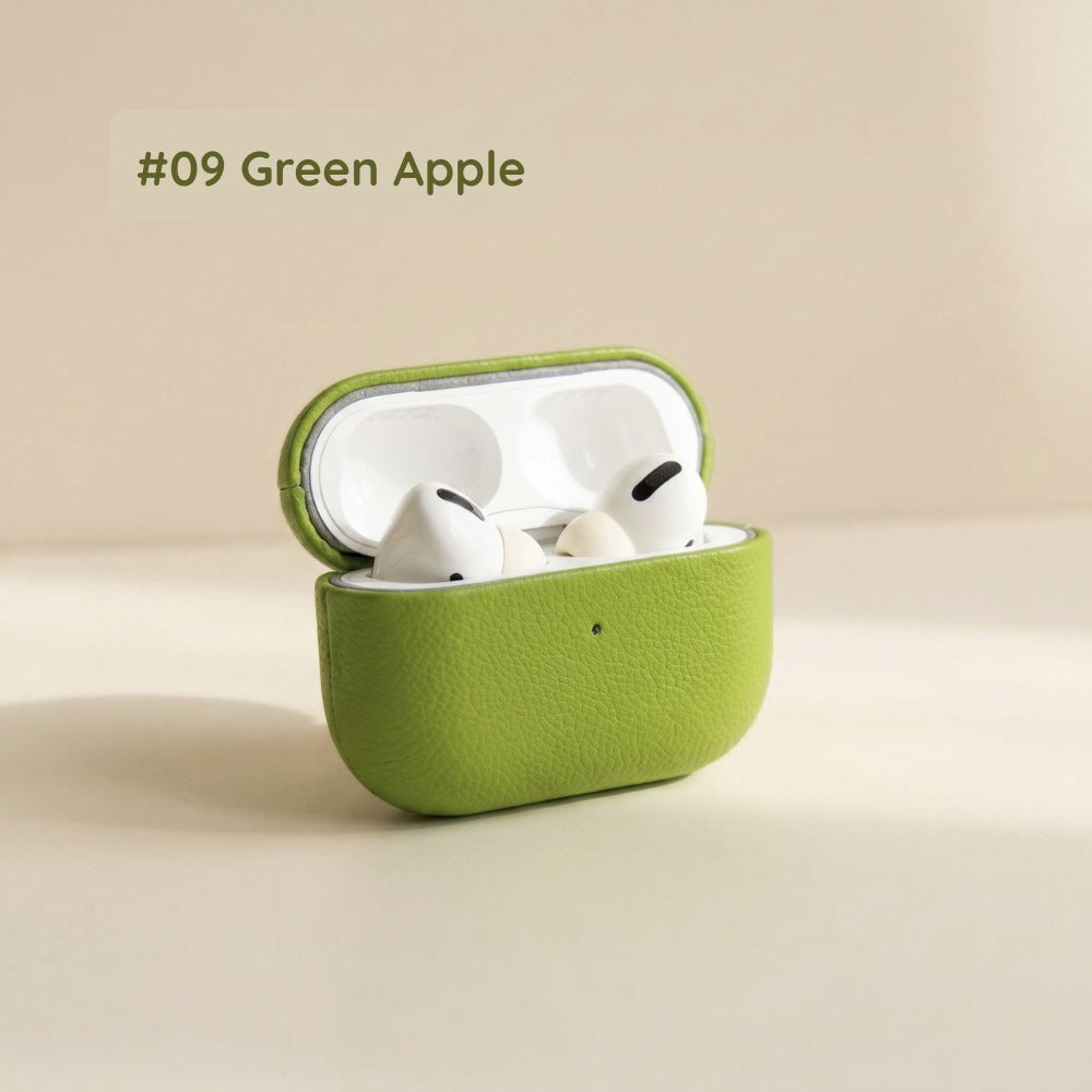Earthy Green Leather AirPods Case - Minimal Protective Cover for