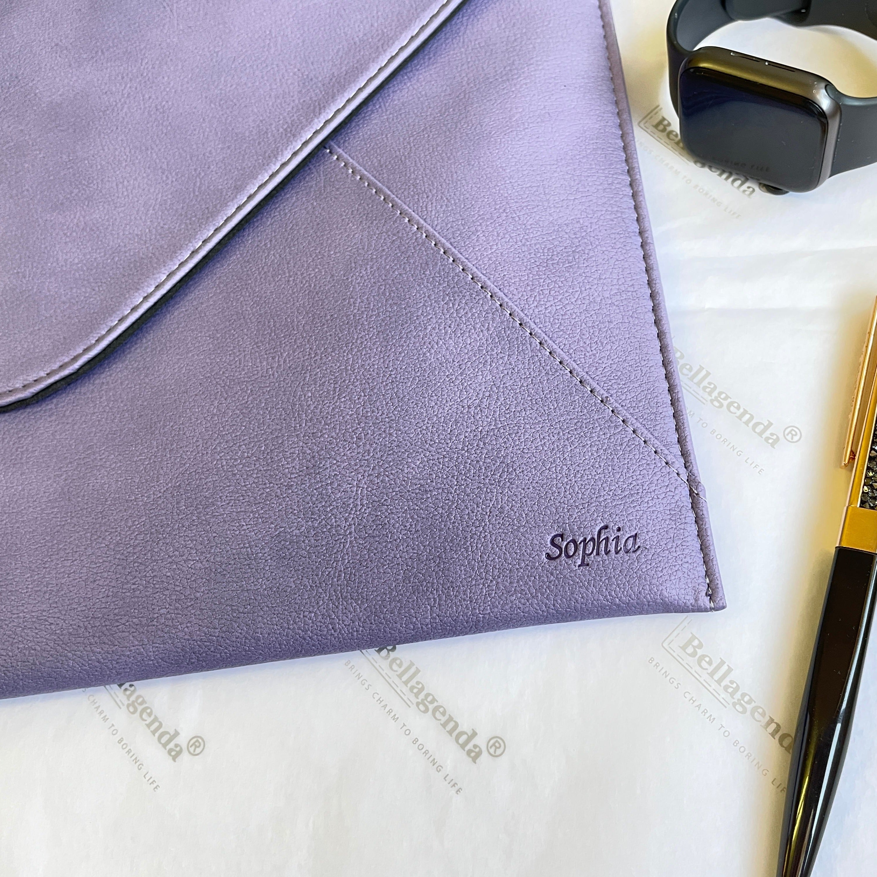 Purple 10 to 16 inch Laptop Sleeve with blind emboss personalization