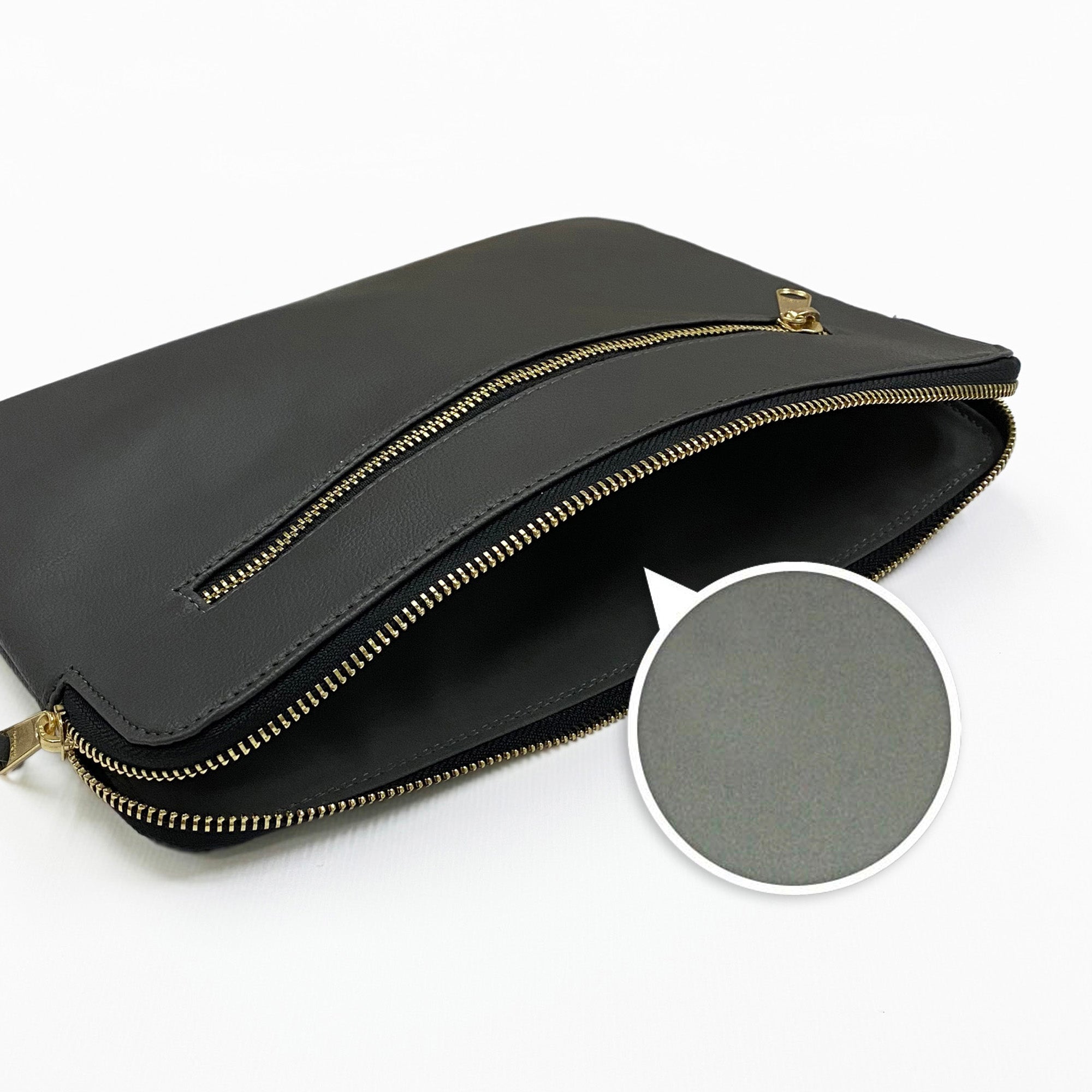 Black Tablet sleeve with YKK zipper closure and Suede inner
