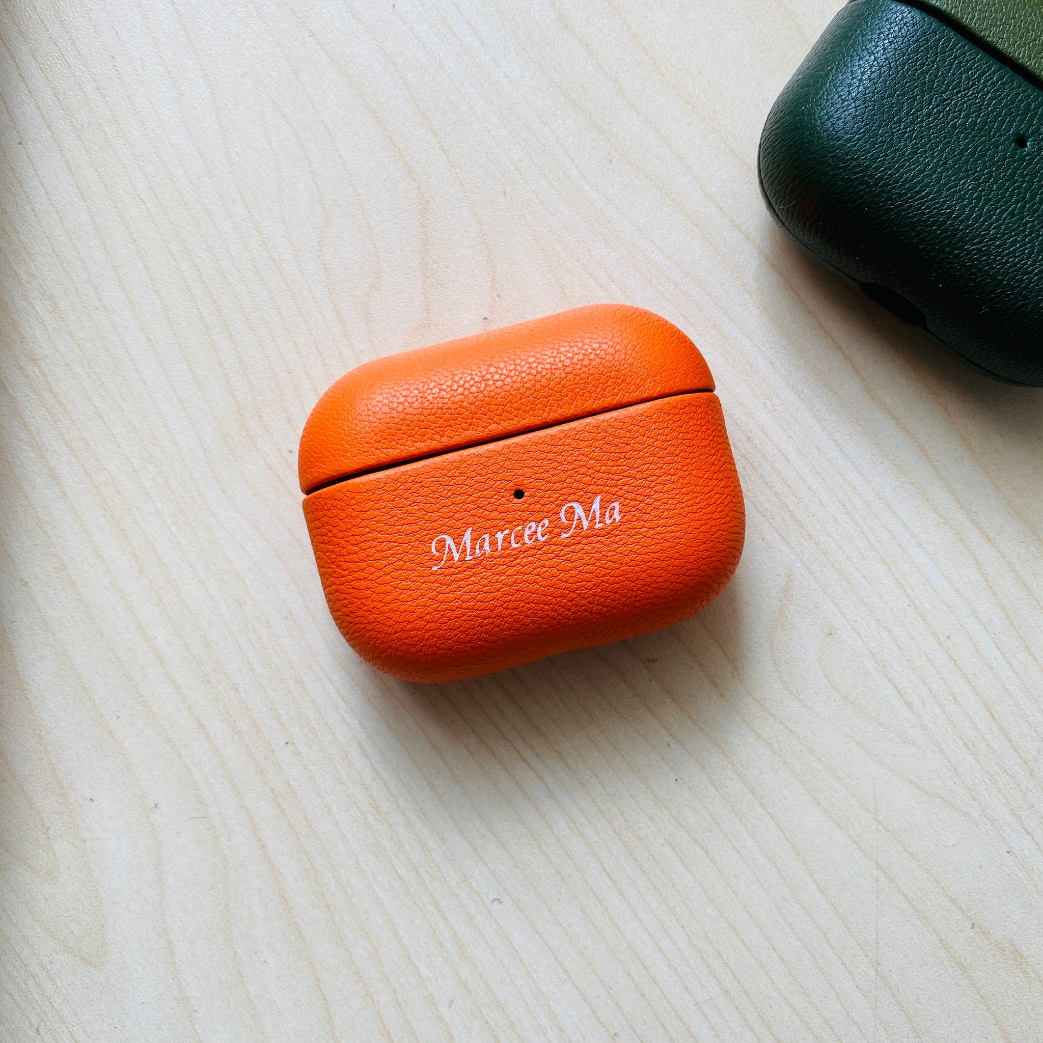 Personalized Leather AirPod Case with silver printed