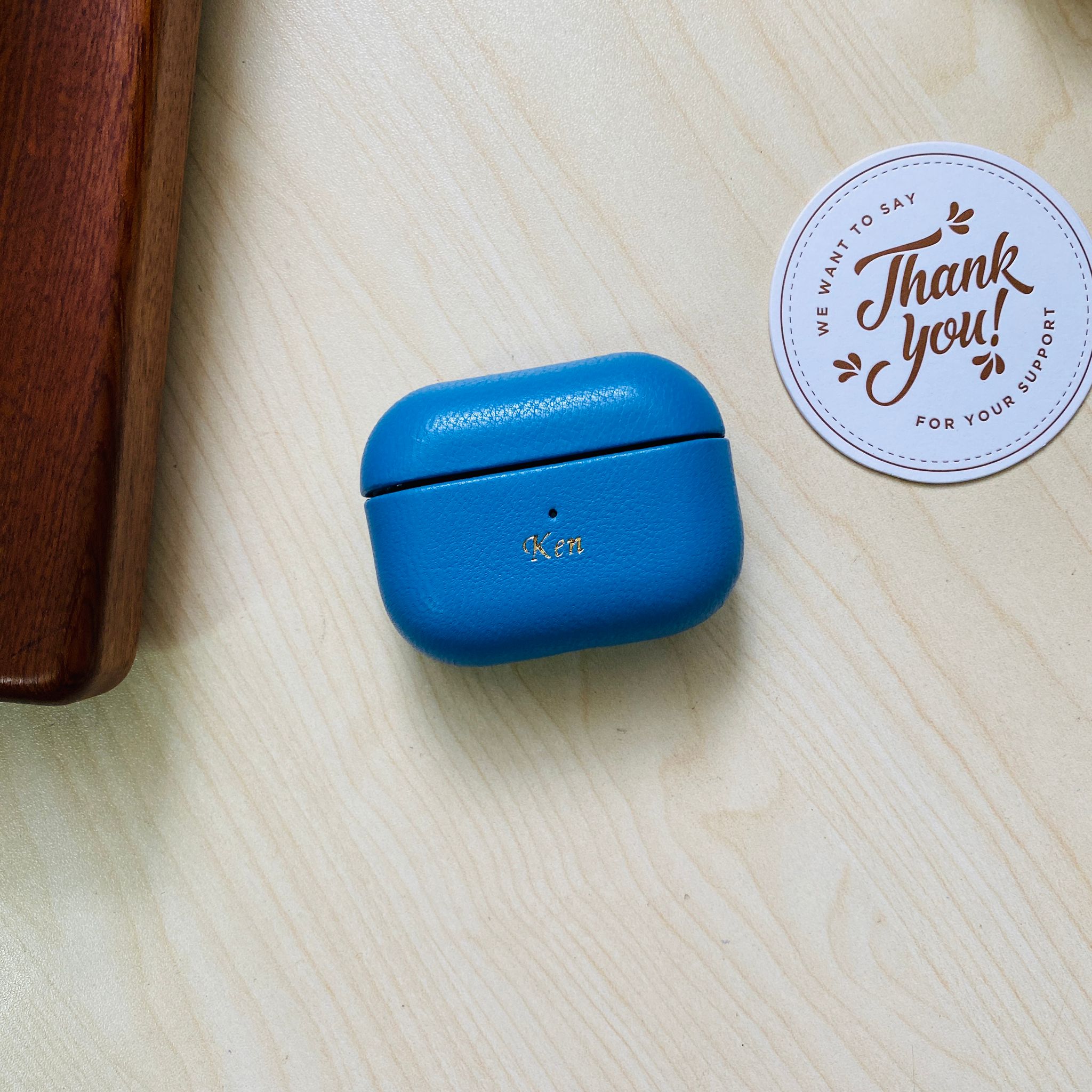 Skyblue Leather AirPod Case with personalized