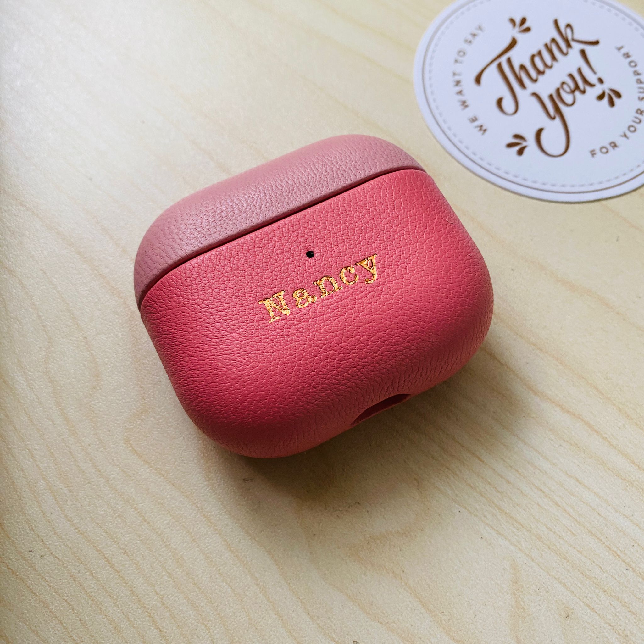 Personalized Leather AirPod Case with gold printed