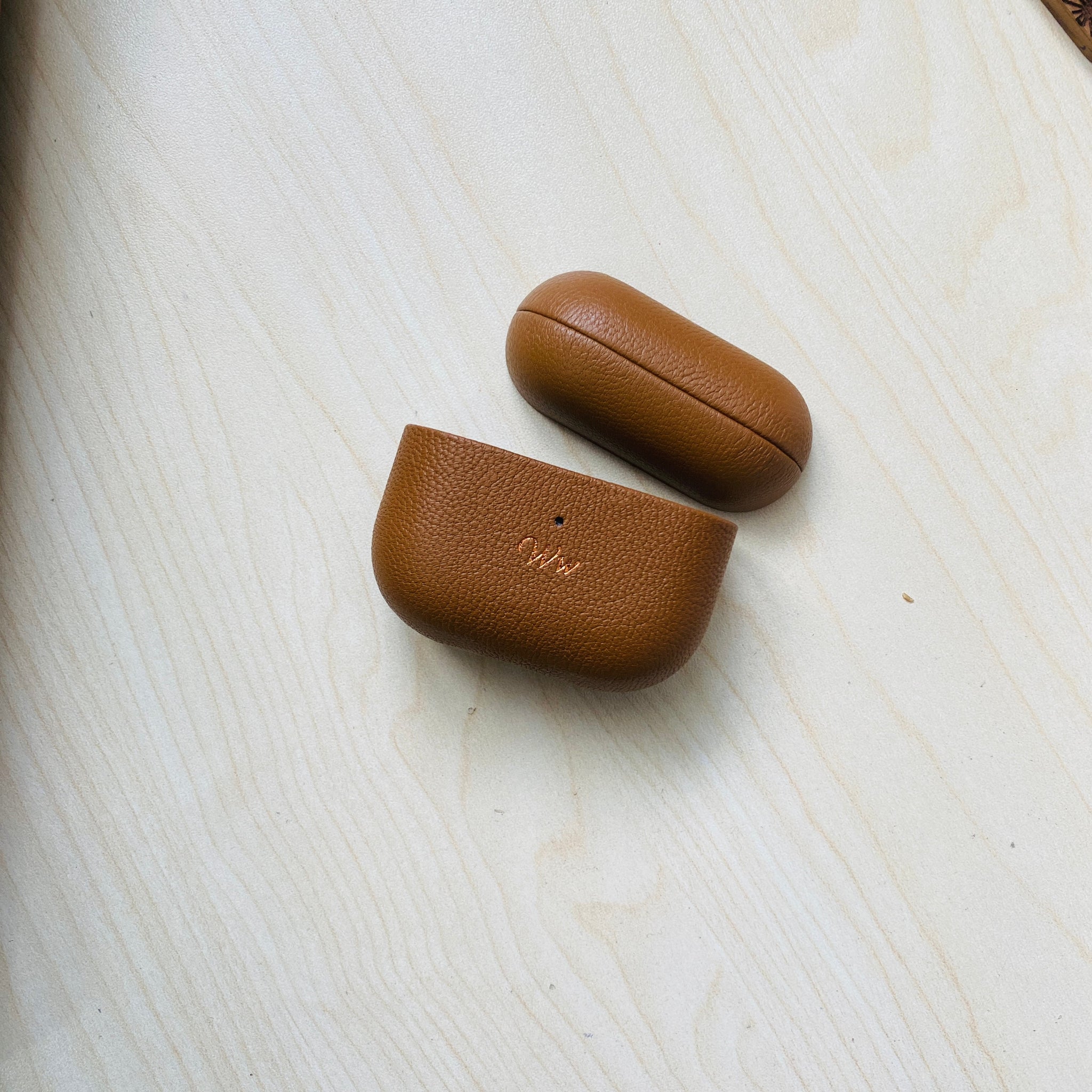 Personalized Leather AirPod Case with rose gold printed