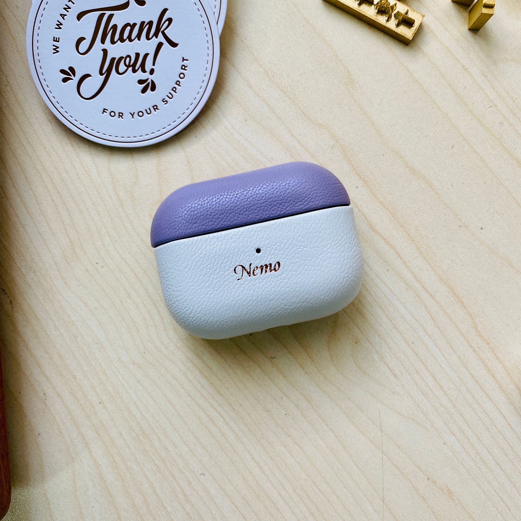 Personalized Leather AirPod Case with gold printed