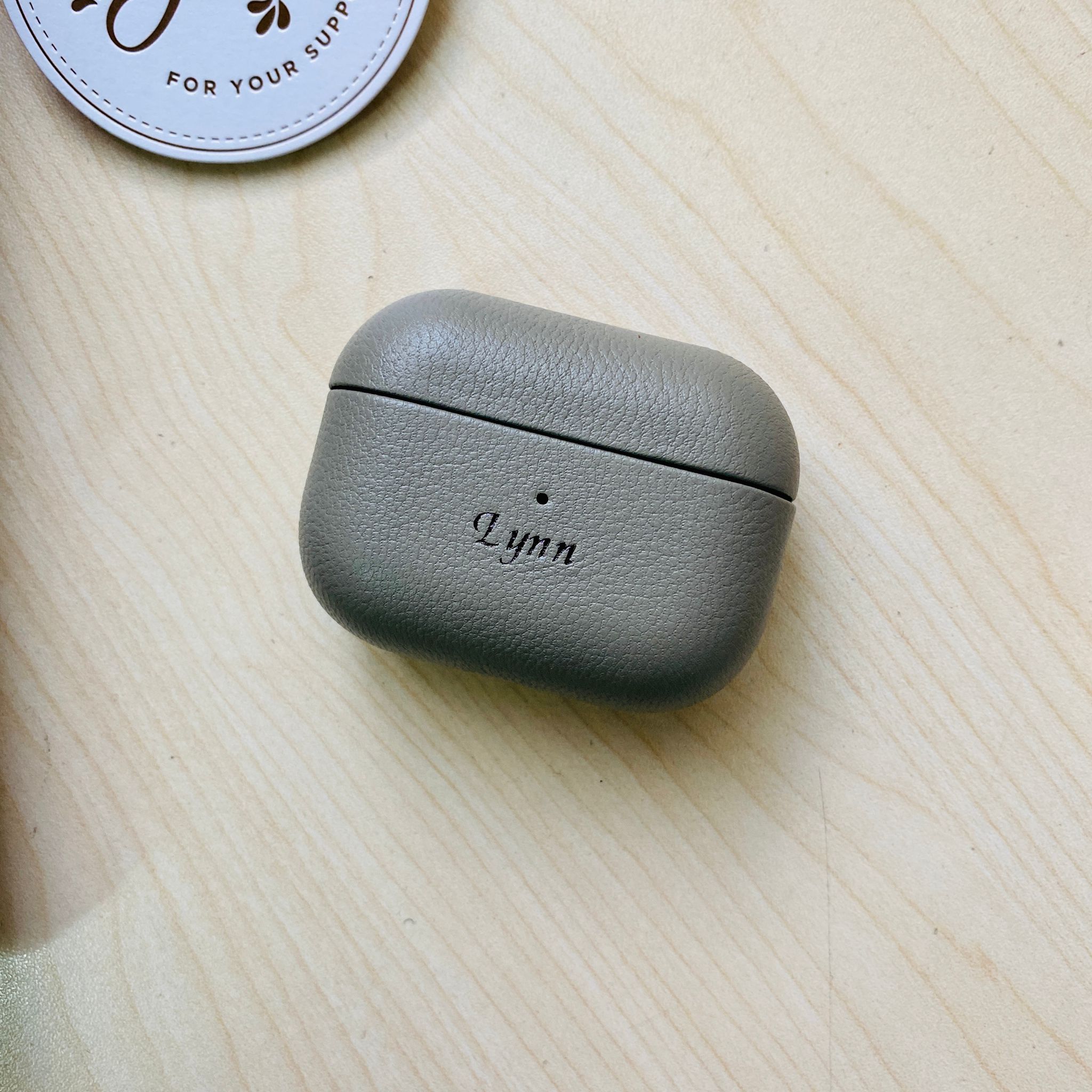 Personalized Leather AirPod Case with silver printed