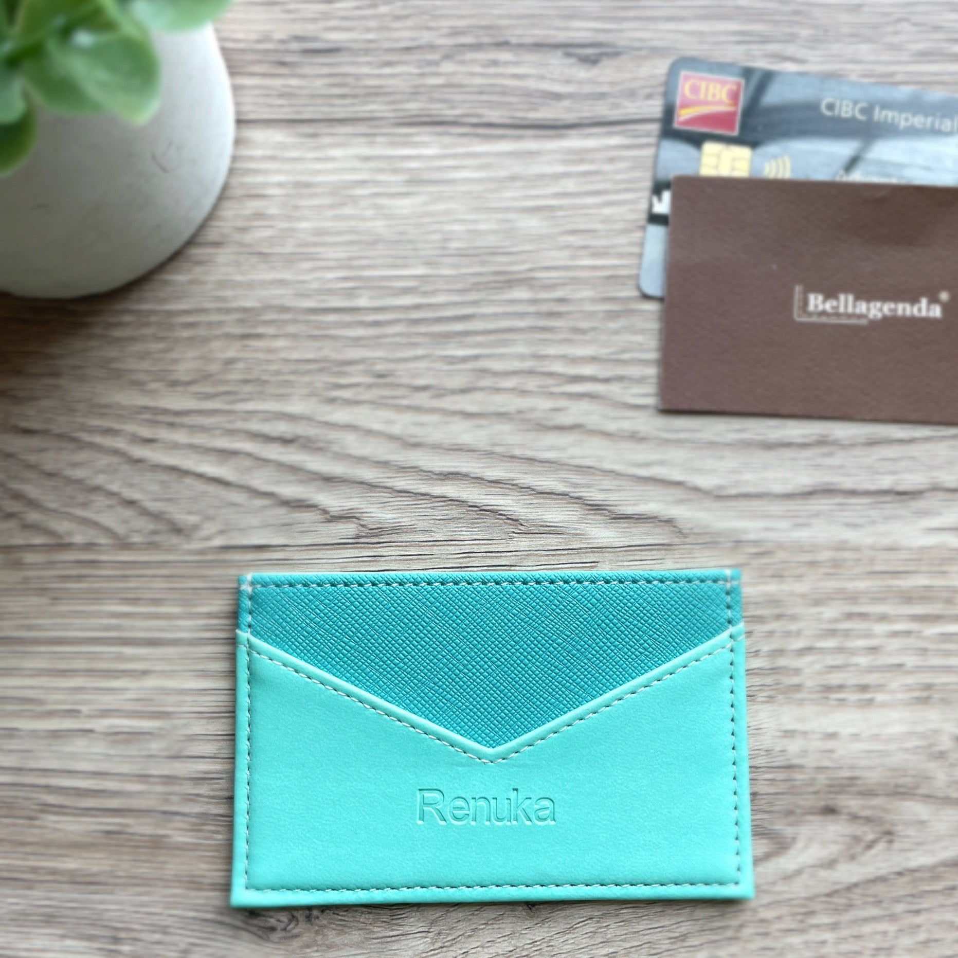 Blue colour RFID card holder in blind embossed personalized