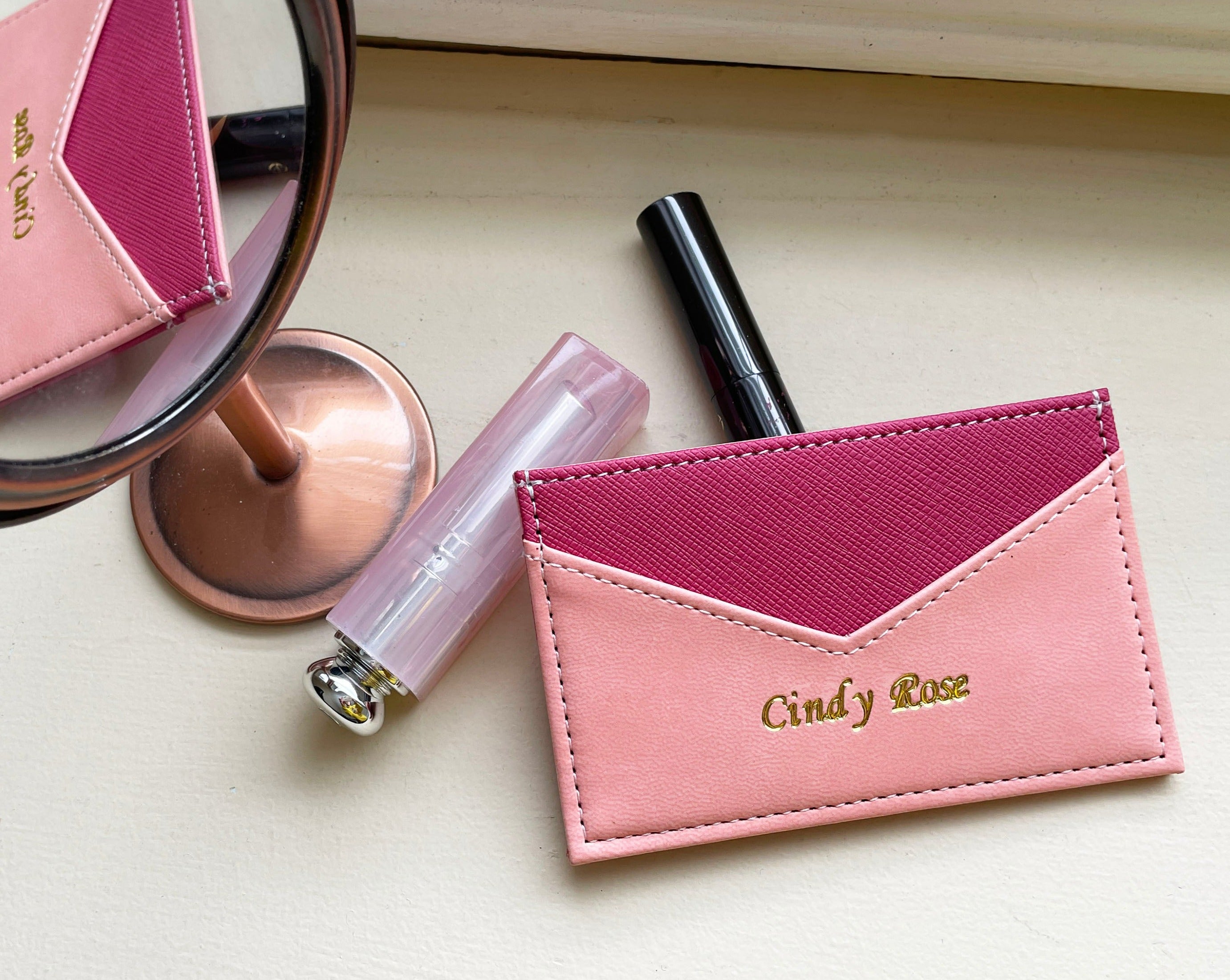RFID Card Holder Pink with gold foil