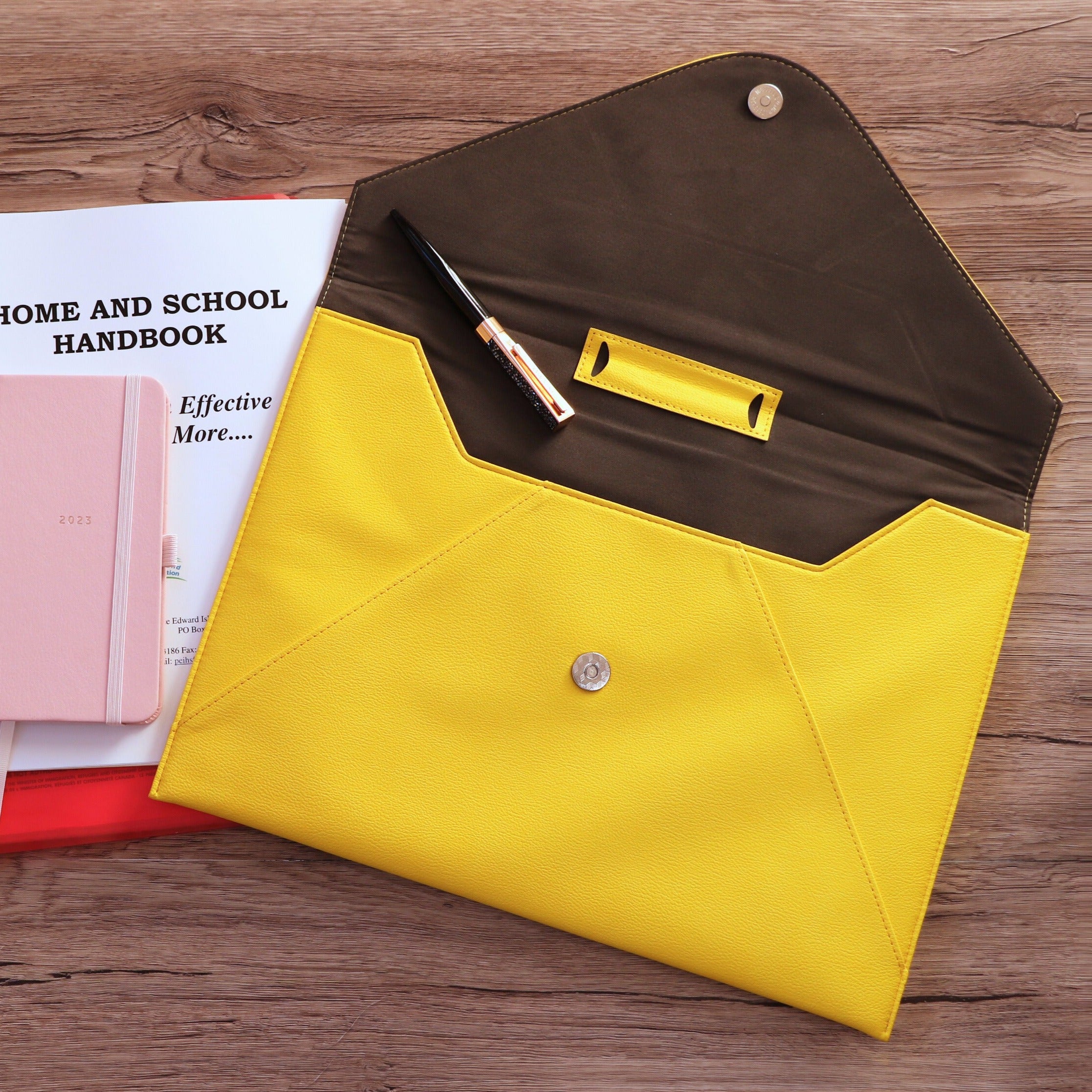 Yellow 12 to 14 inch Laptop Sleeve and document holder with pen holder and back pocket