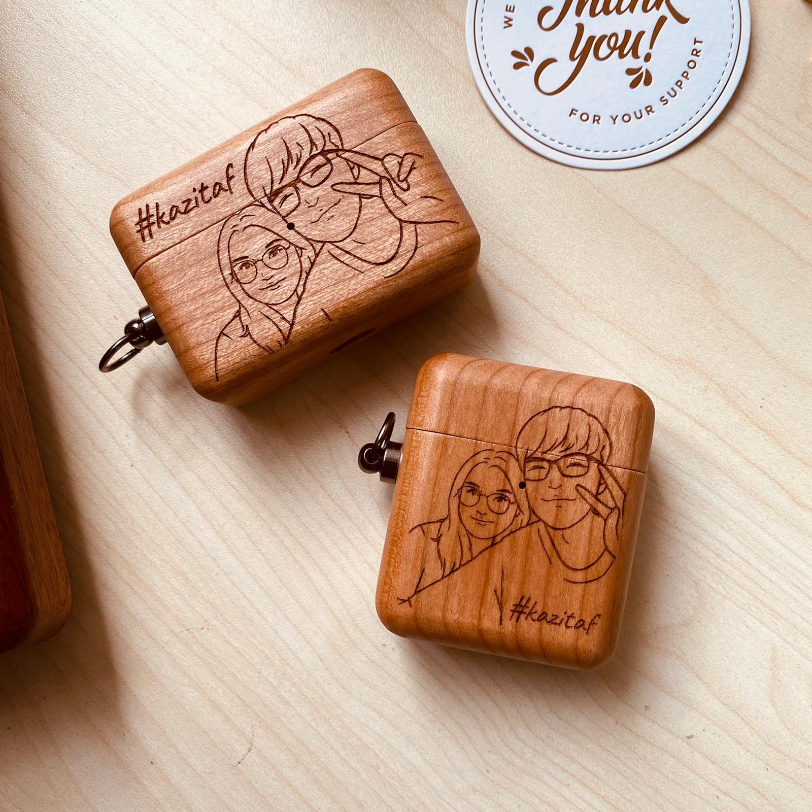 Wood Airpods 1st and 2nd Generation Case with photo engraving