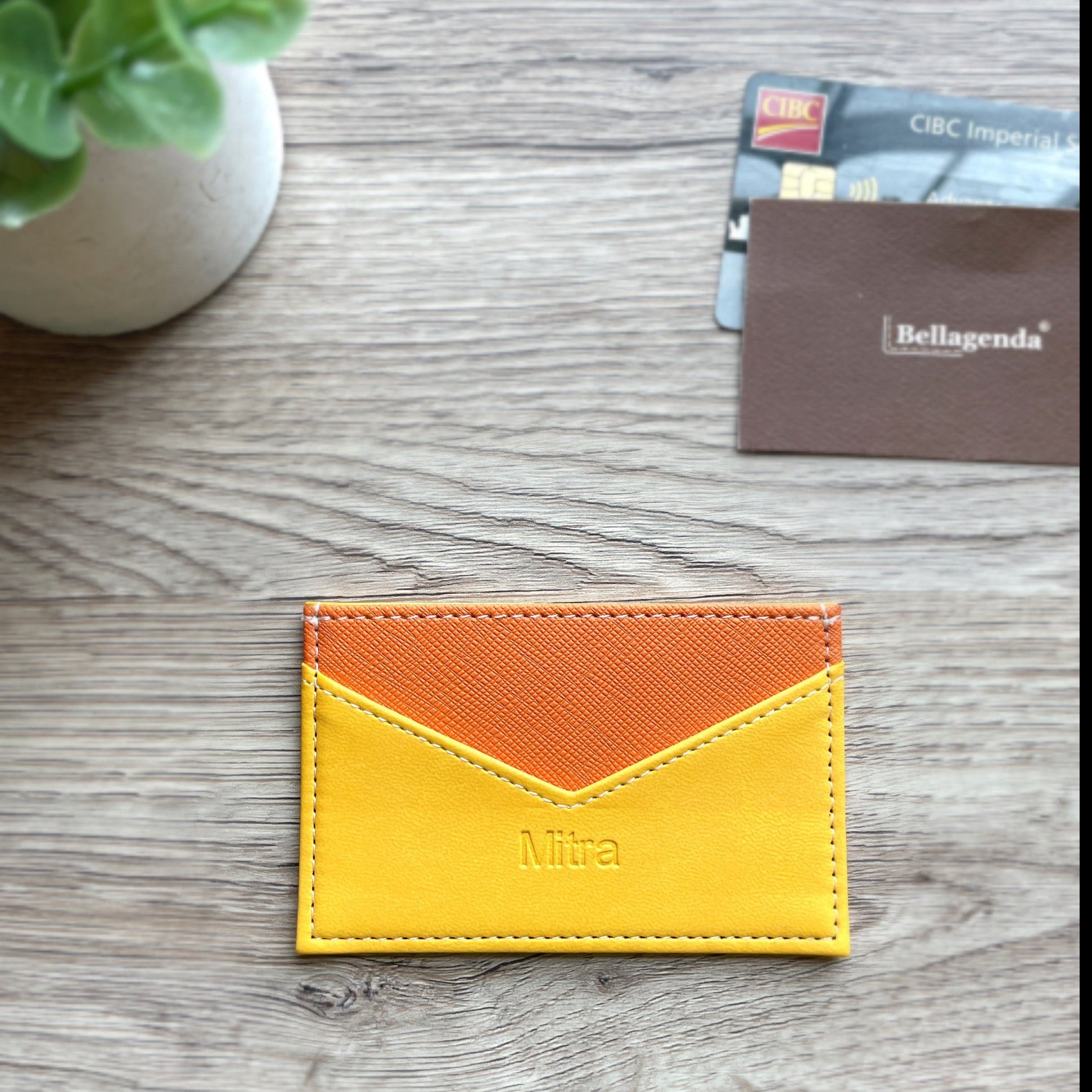 Yellow colour RFID card holder in blind embossed personalized