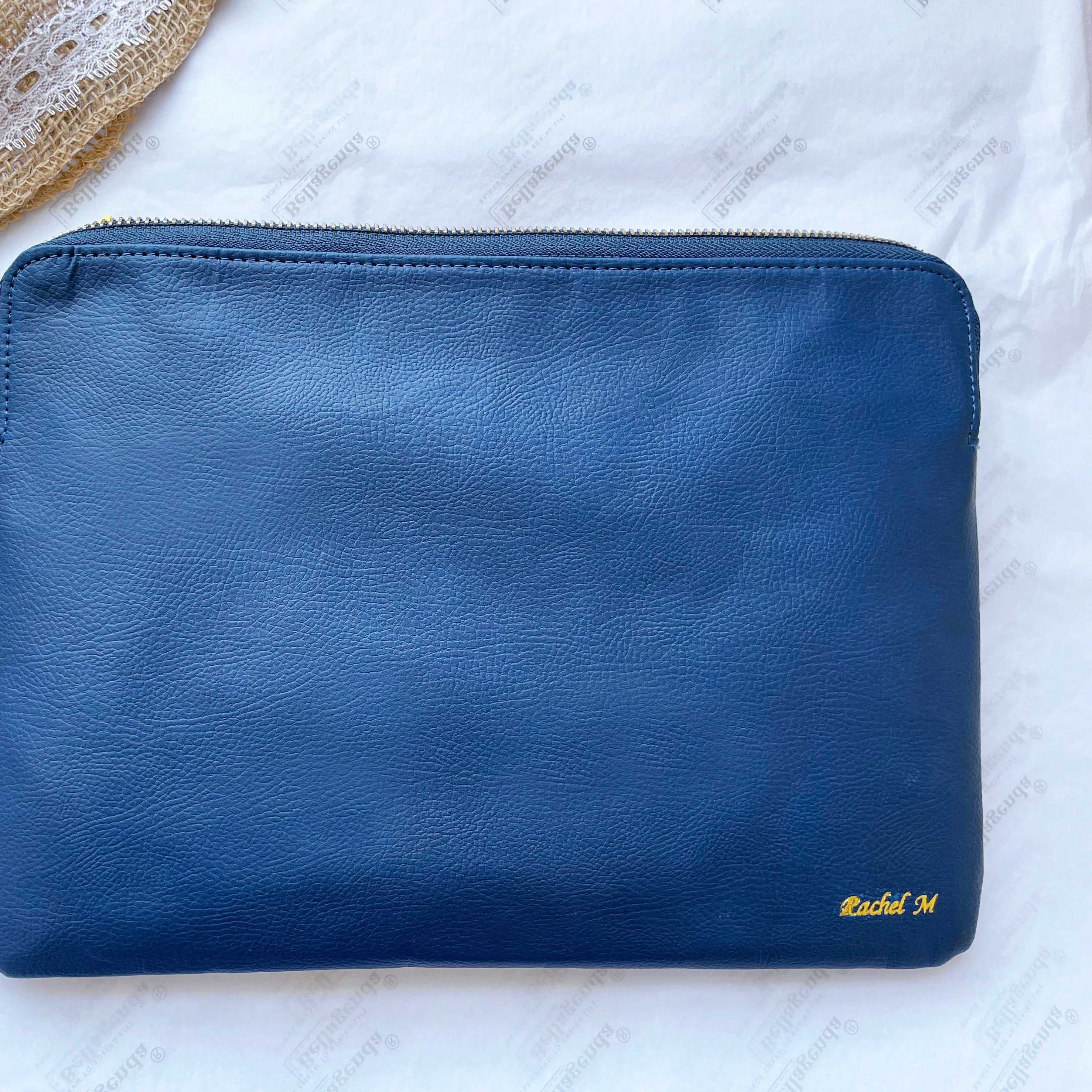 Navy Grey Tablet sleeve with gold foil personalized 