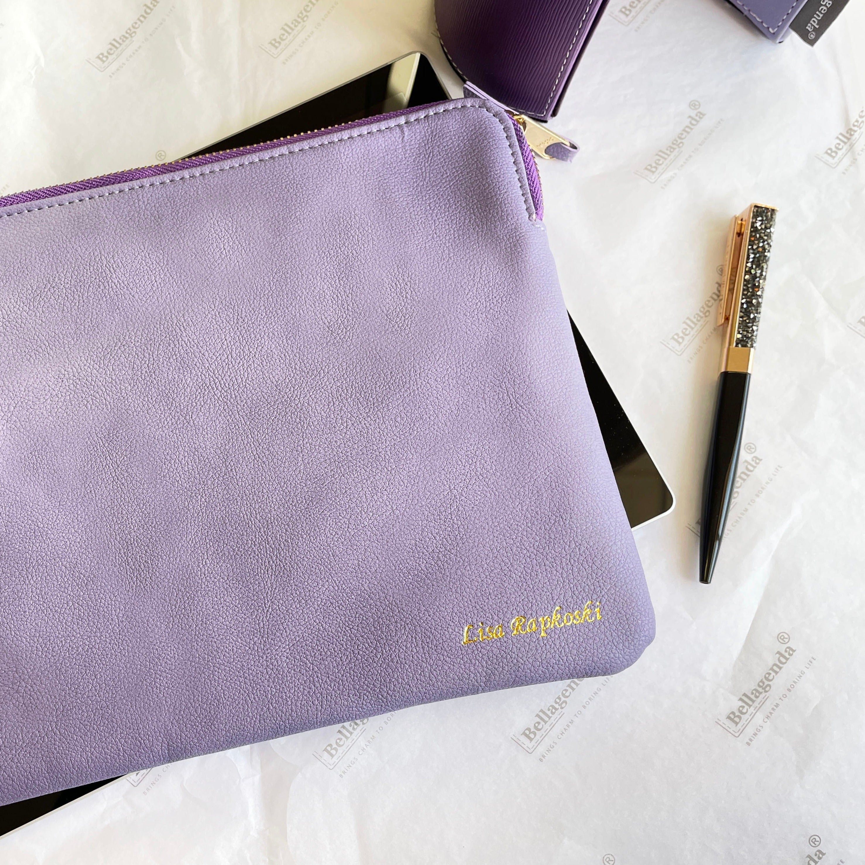 Lavender Grey Tablet sleeve with gold foil personalized