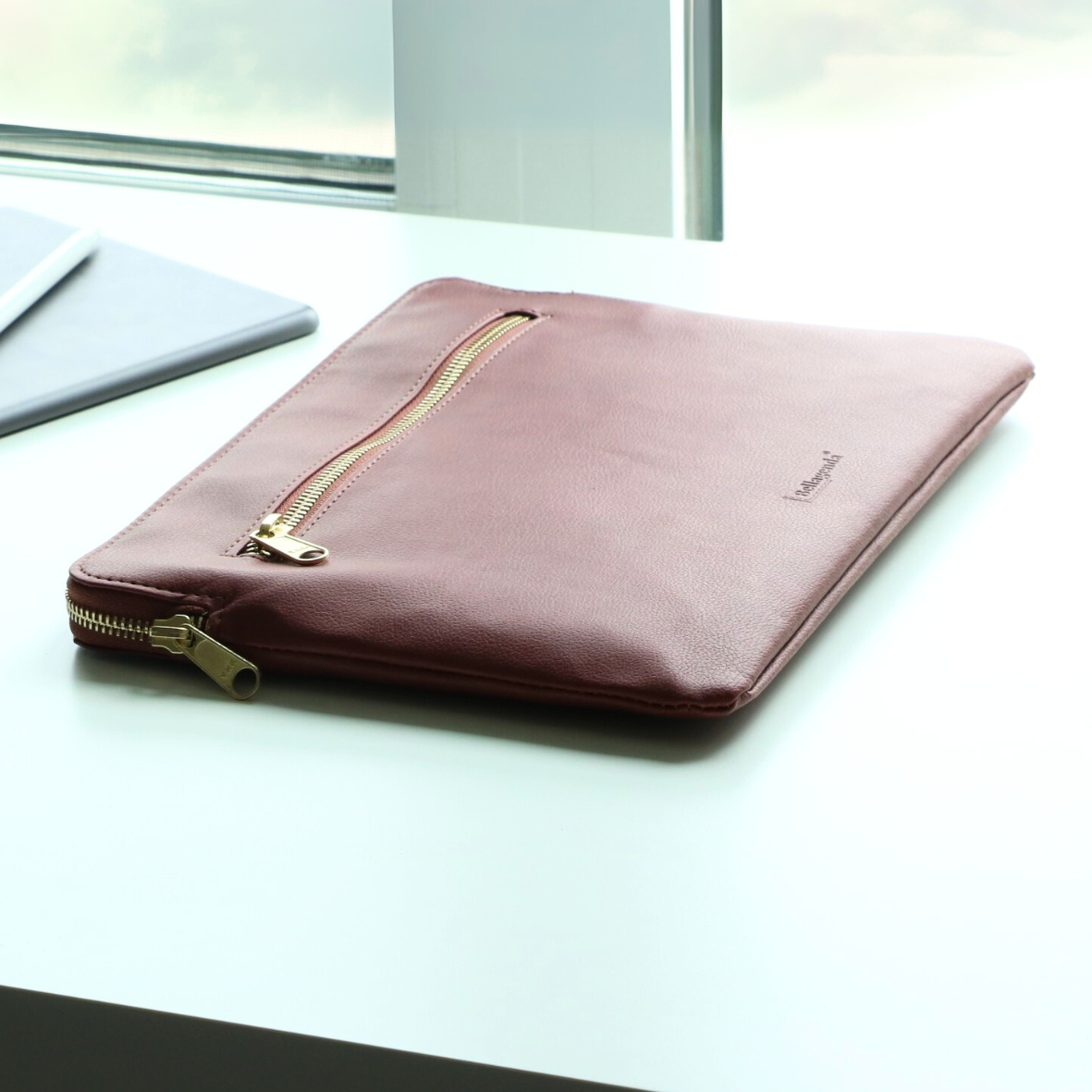 Brown back pocket design of leather samsung case for extra storage