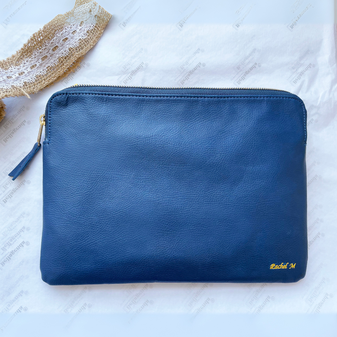 Engraved initials on navy tablet sleeve for men personalized gift