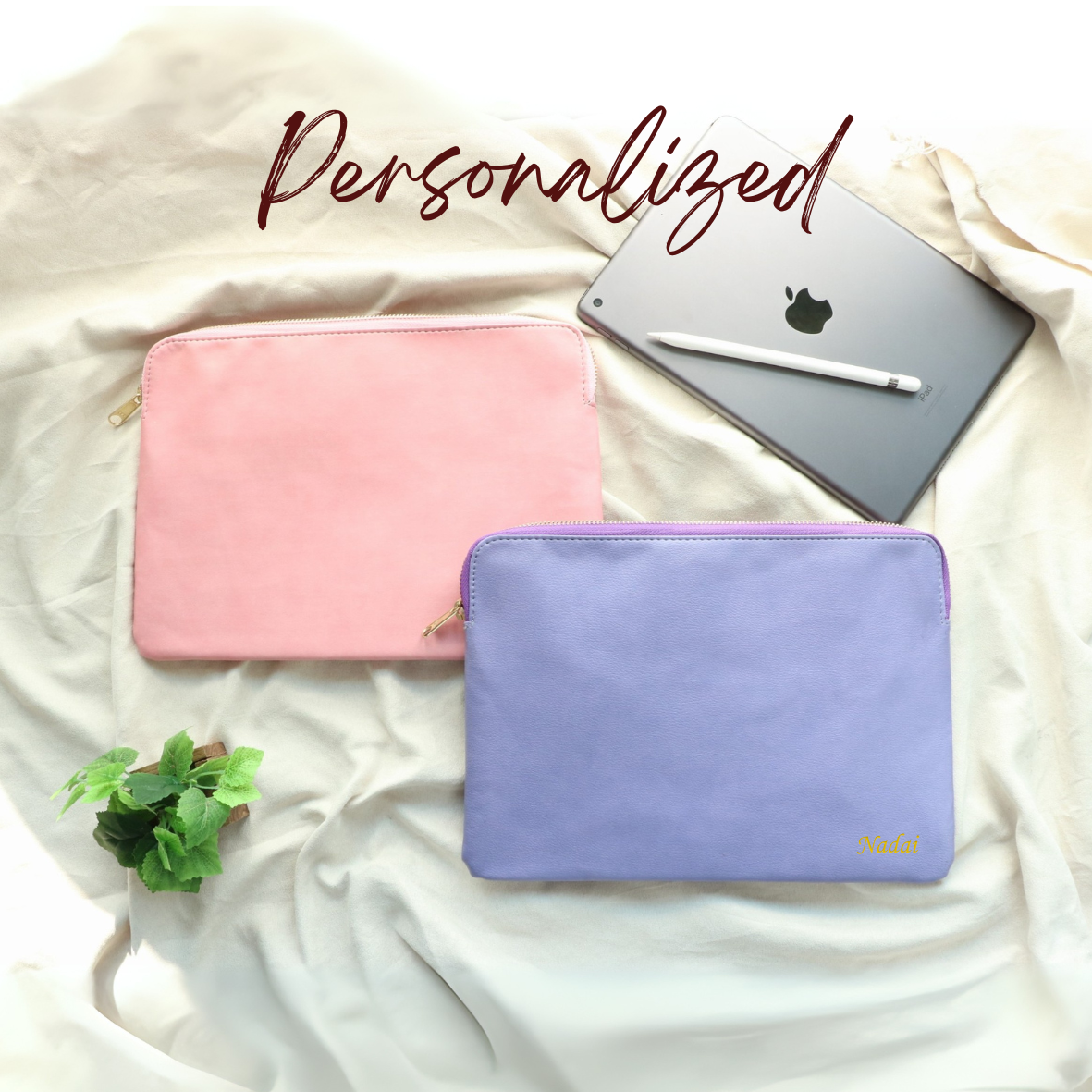 Personalized Women Tablet Sleeve with Zipper Closure