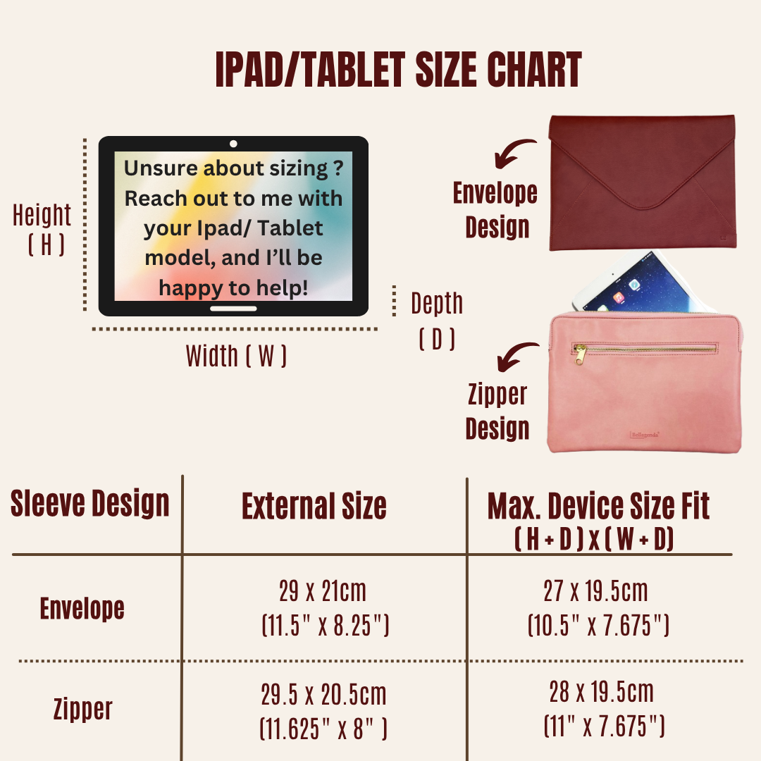 iPad and tablet size chart