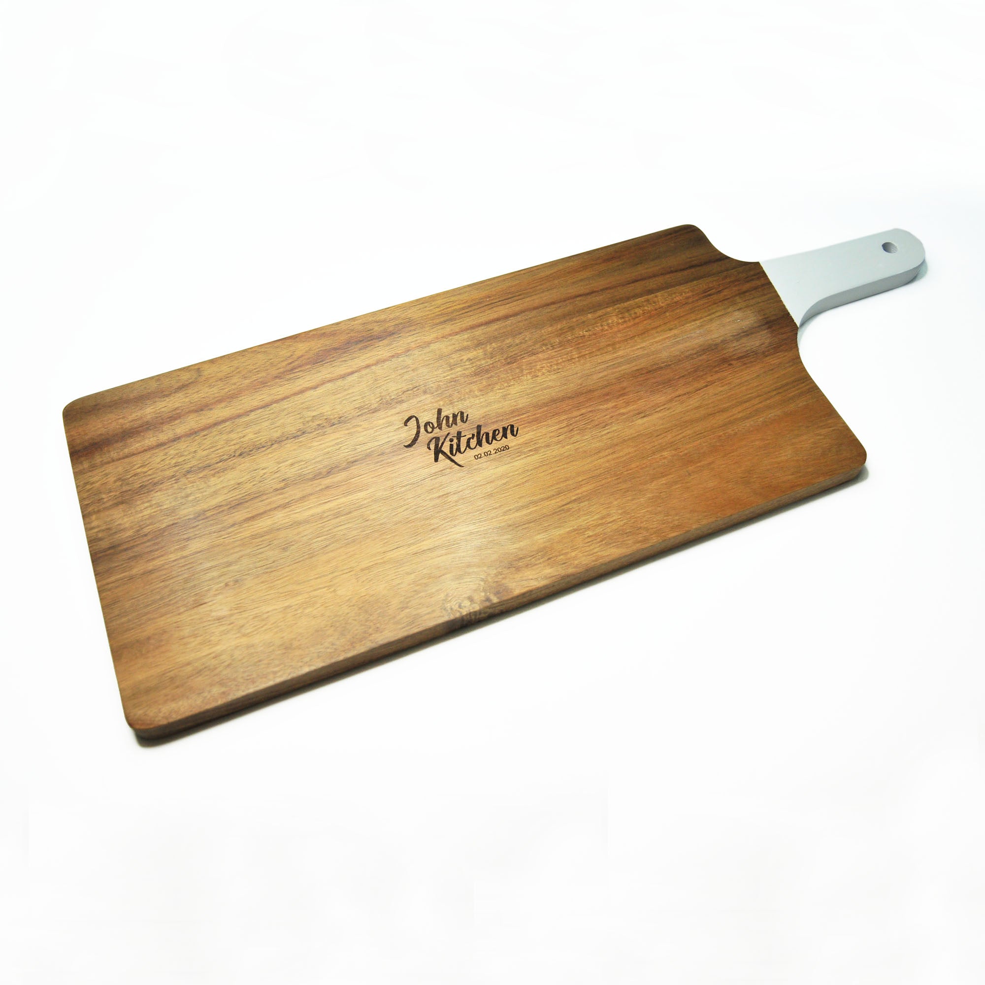 Wooden Cutting & Serving Board With White Handle