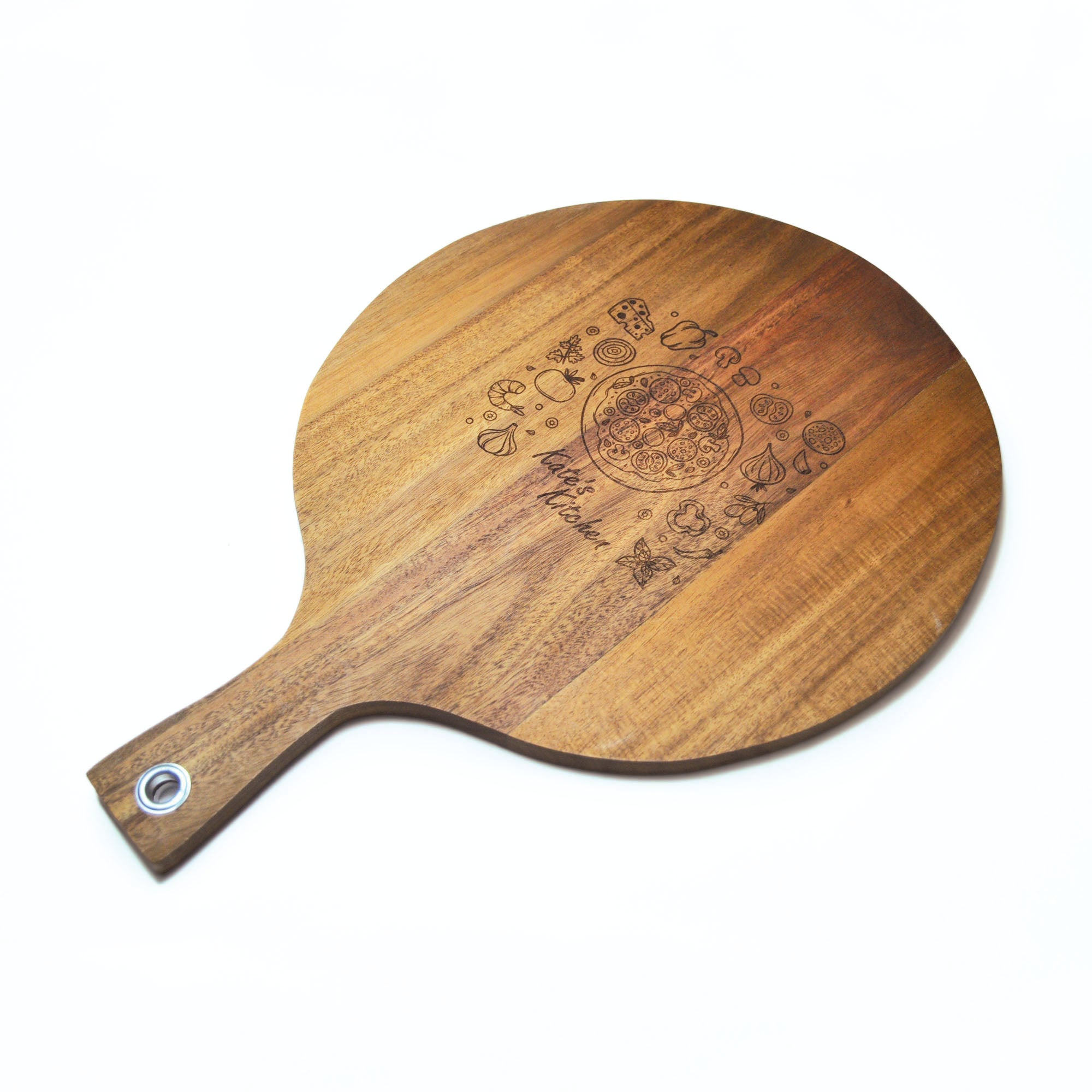 Planche à découper et à servir ronde en bois avec poignée